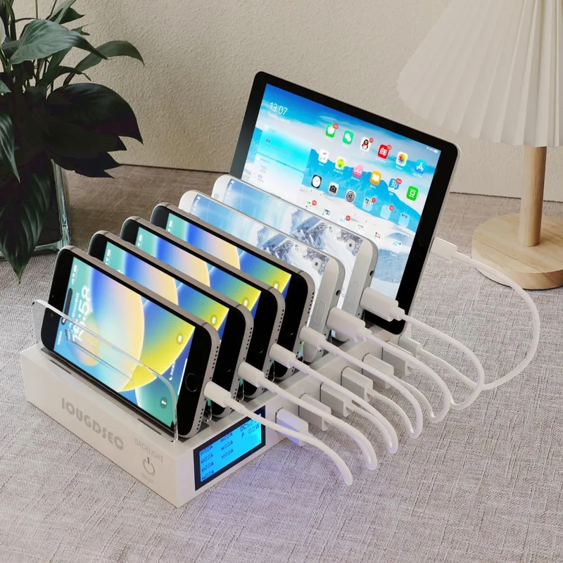 Snellaadstation Met Schakelaar QC3.0 7 USB Poorten LCD — foto 8
