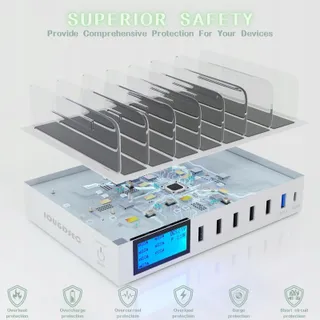Snellaadstation Met Schakelaar QC3.0 7 USB Poorten LCD — miniatuur 3