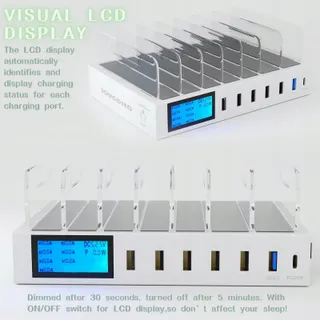 Snellaadstation Met Schakelaar QC3.0 7 USB Poorten LCD — miniatuur 2