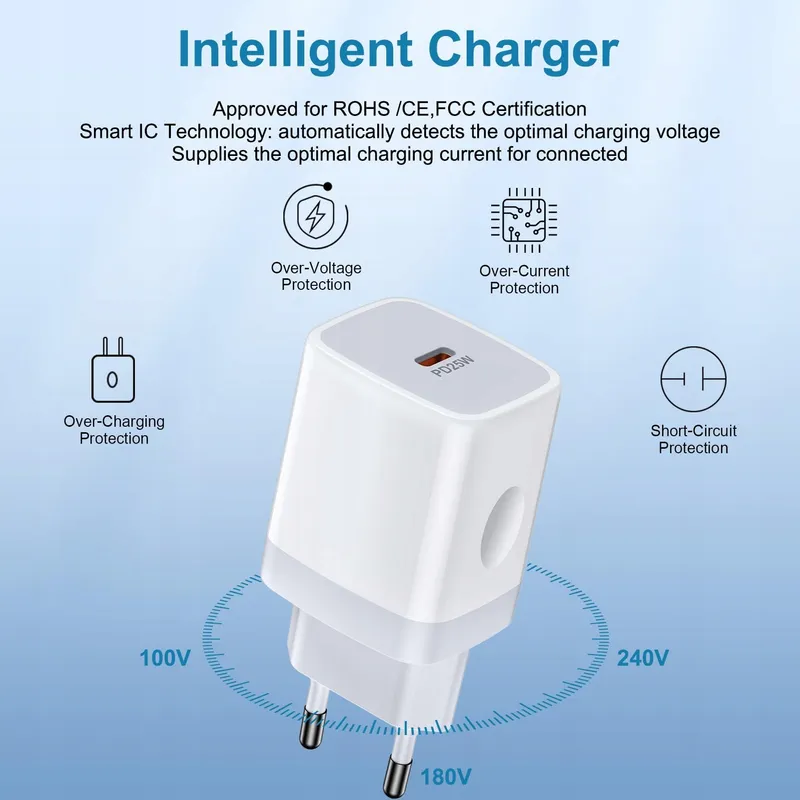 USB C Oplader 25W Snellader Galaxy iPhone 15 Adapter — foto 4
