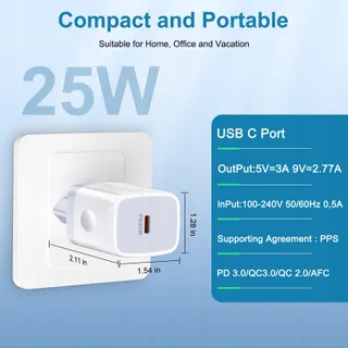 USB C Oplader 25W Snellader Galaxy iPhone 15 Adapter — miniatuur 5