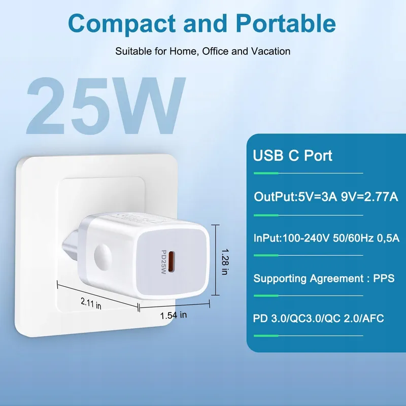 USB C Oplader 25W Snellader Galaxy iPhone 15 Adapter — foto 5