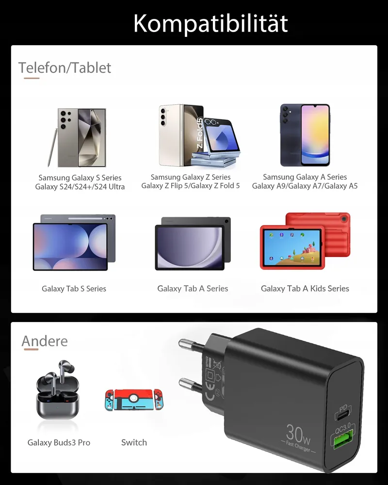 ARCCRA Oplader 30W 2-Poorts USB-C USB-A Snelladen Android Galaxy — foto 6