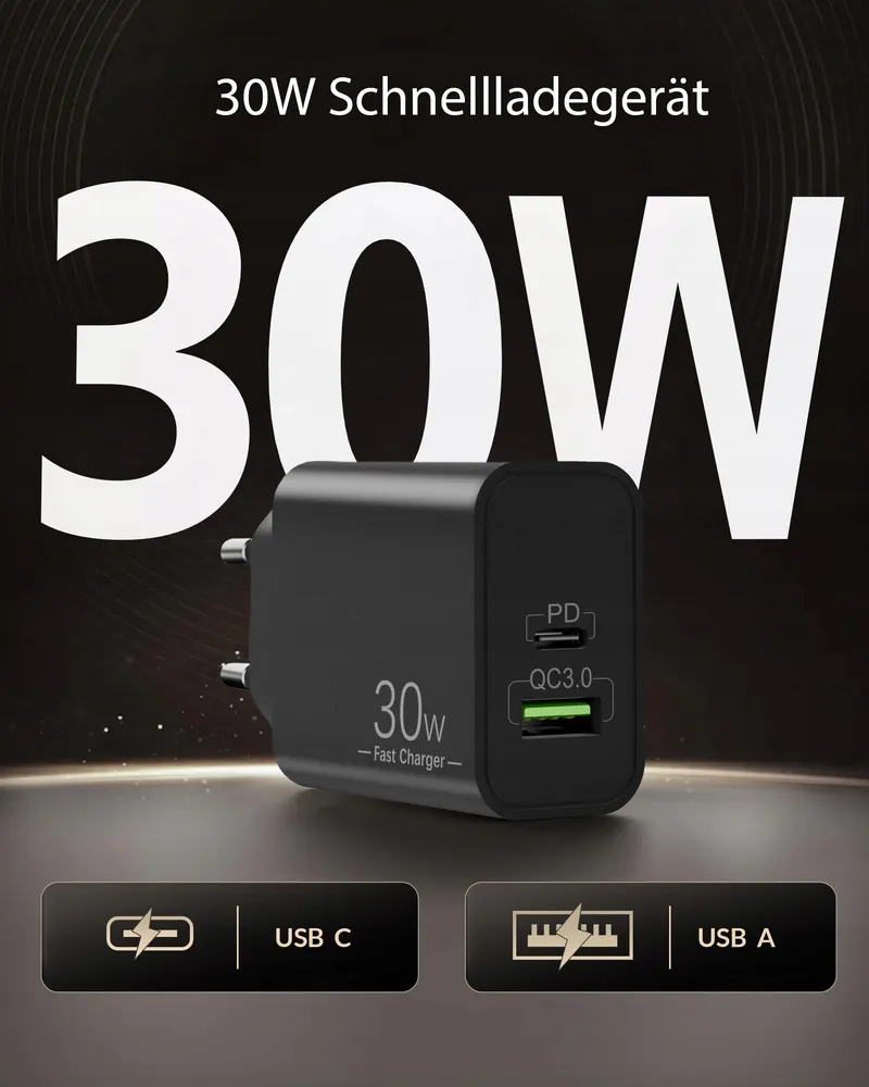 ARCCRA Oplader 30W 2-Poorts USB-C USB-A Snelladen Android Galaxy — foto 3