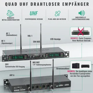 PHENYX PRO 4-Kanaals Draadloos Karaoke Microfoon DJ Kerk — miniatuur 2