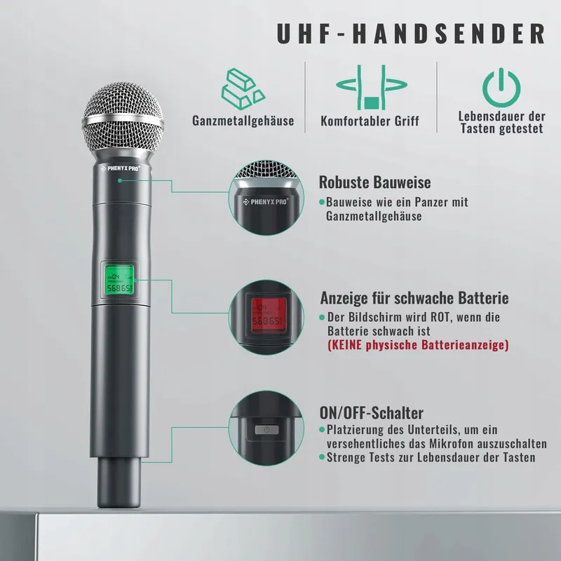 PHENYX PRO 4-Kanaals Draadloos Karaoke Microfoon DJ Kerk — foto 3