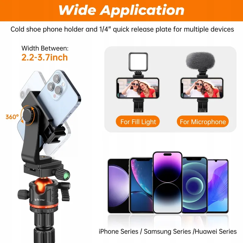 VICTIV Camerastatief 200cm Aluminium Reisstatief DSLR Smartphone — foto 5