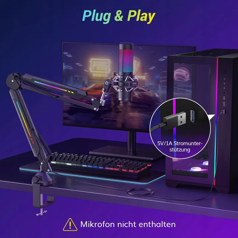 TONOR T20S Gaming Microfoonarm RGB Helderheid App — foto 7