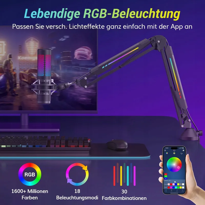 TONOR T20S Gaming Microfoonarm RGB Helderheid App — foto 2
