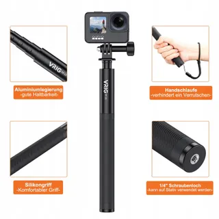 VRIG Selfiestick 131cm voor Insta360 GoPro en Smartphone Zwart — miniatuur 2