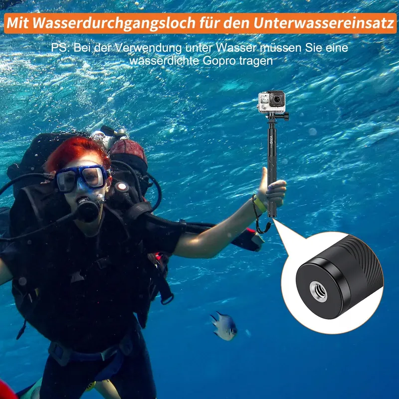 VRIG Selfiestick 131cm voor Insta360 GoPro en Smartphone Zwart — foto 7