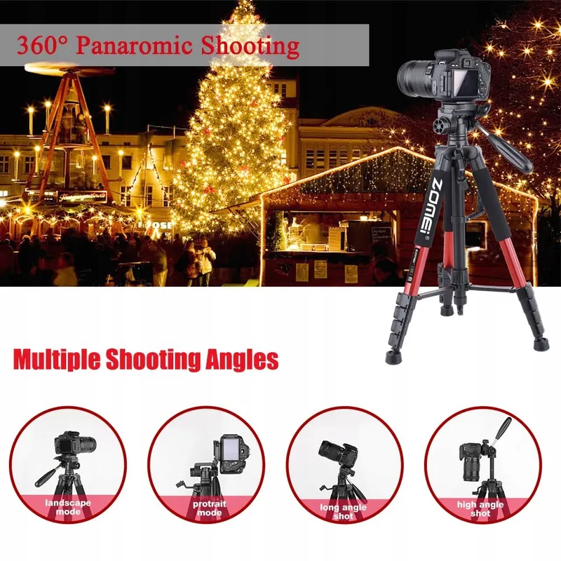 ZOMEI Professioneel Statief 188cm DSLR Telefoon Projector Rood — foto 4