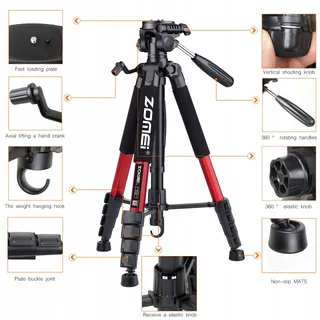 ZOMEI Professioneel Statief 188cm DSLR Telefoon Projector Rood — miniatuur 5