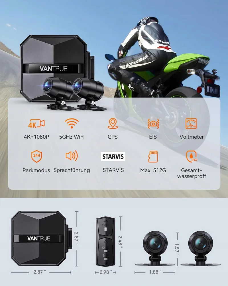 VANTRUE F1 Motordashcam 4K 1080P WiFi GPS Waterdicht Nachtzicht — foto 4