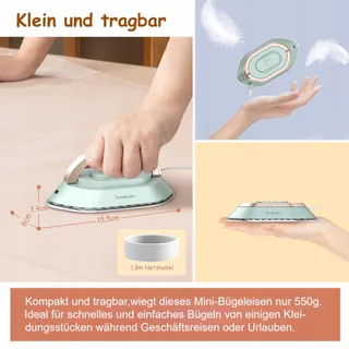NEWBEALER Mini Reisstrijkijzer 220V/120V Compact Geen Stoom Groen — miniatuur 5