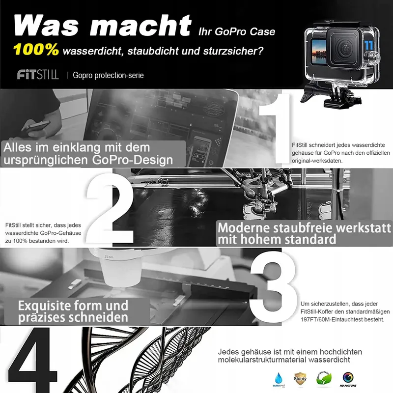 FITSTILL Waterdichte Behuizing GoPro Hero13 12 11 10 9 Duikaccessoires — foto 2