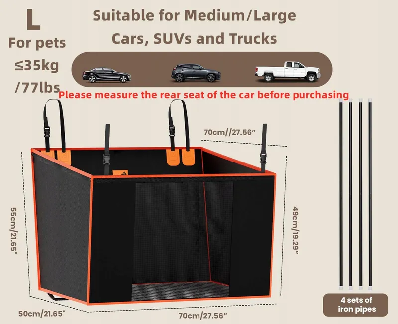 PECUTE Versterkte Hondenautostoel 70x50x55cm — foto 1