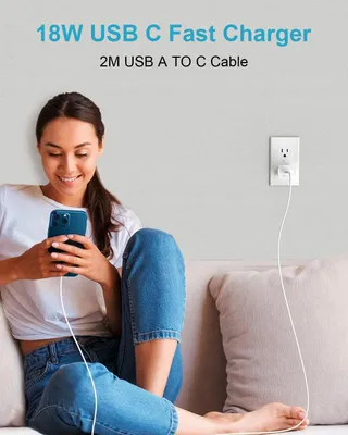 USB Oplader Met USB C Kabel 2m 18W Wit — miniatuur 6
