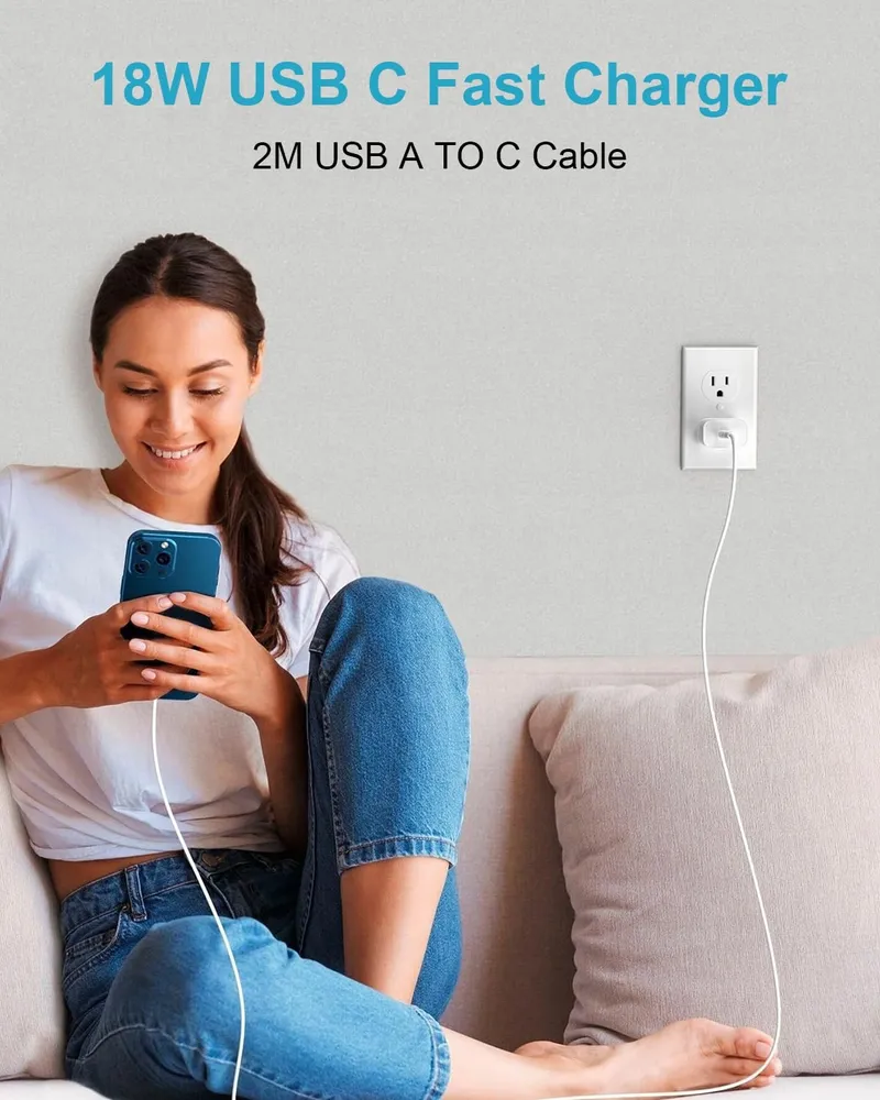 USB Oplader Met USB C Kabel 2m 18W Wit — foto 6