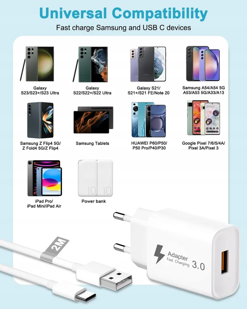 USB Oplader Met USB C Kabel 2m 18W Wit — foto 7