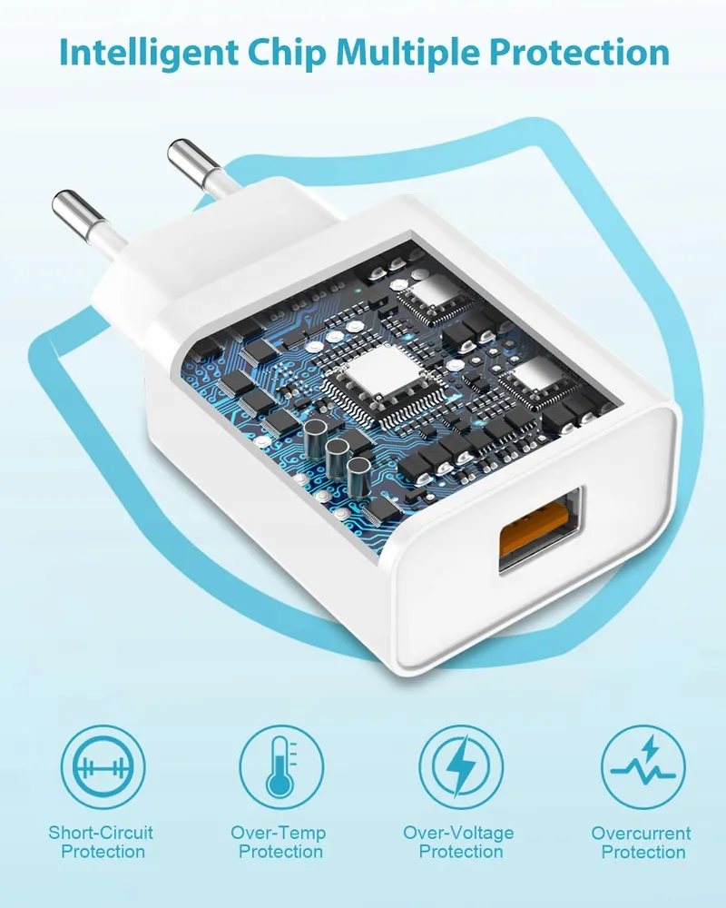 USB Oplader Met USB C Kabel 2m 18W Wit — foto 2
