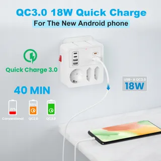 AONOKA Stopcontact met Schakelaar 3-Voudig USB C Wit — miniatuur 4