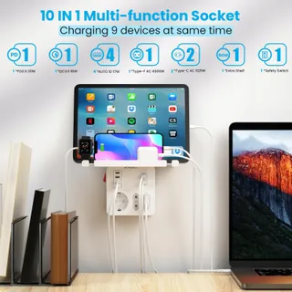 AONOKA Stopcontact met Schakelaar 3-Voudig USB C Wit — miniatuur 2