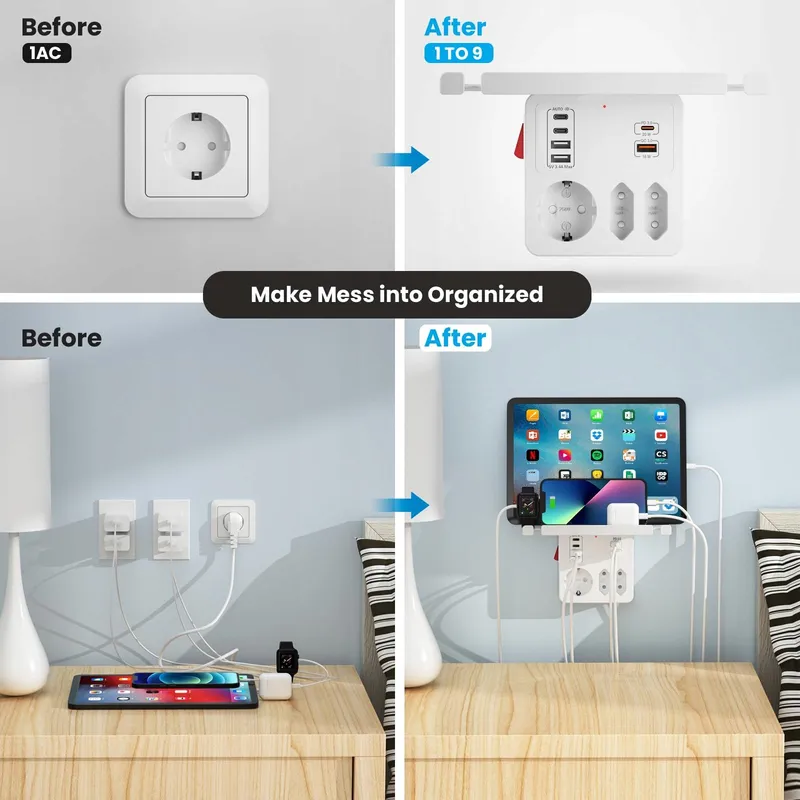 AONOKA Stopcontact met Schakelaar 3-Voudig USB C Wit — foto 5