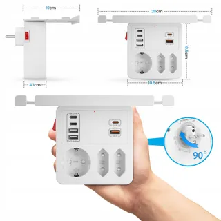 AONOKA Stopcontact met Schakelaar 3-Voudig USB C Wit — miniatuur 6