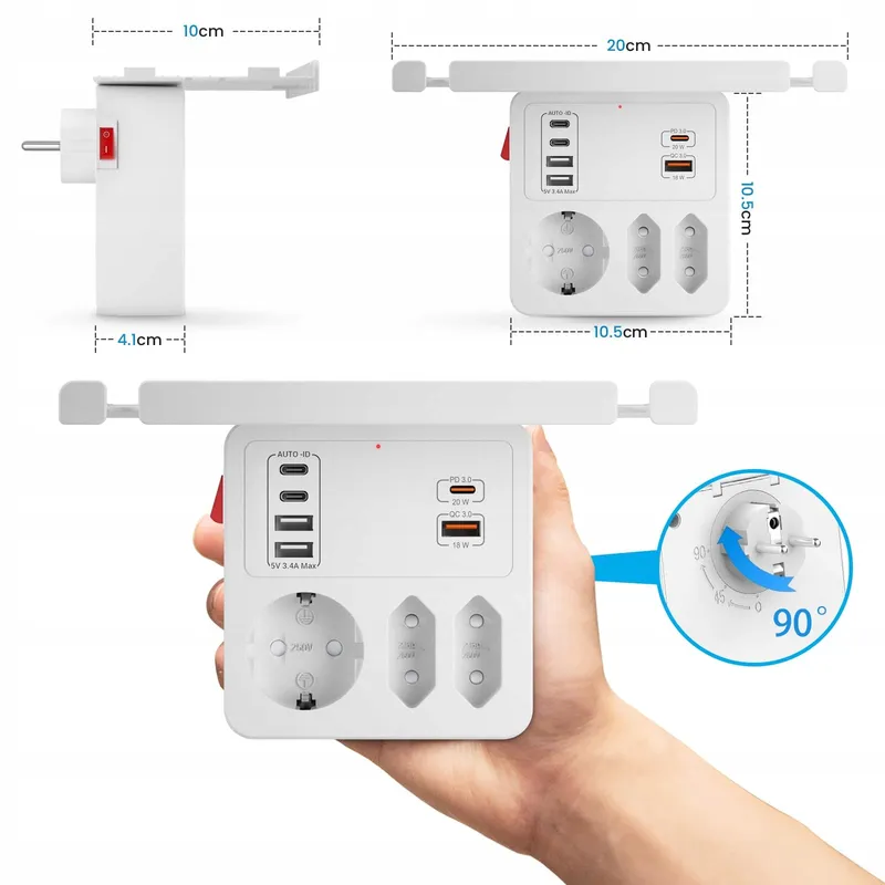 AONOKA Stopcontact met Schakelaar 3-Voudig USB C Wit — foto 6
