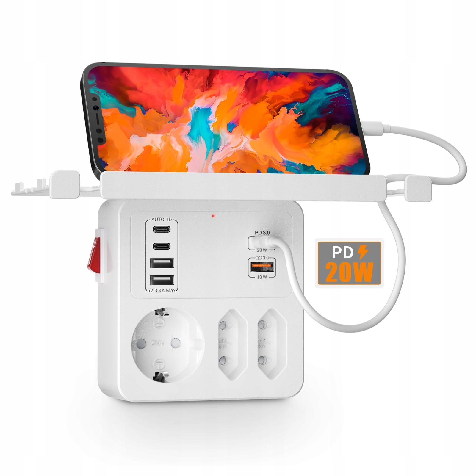 AONOKA Stopcontact met Schakelaar 3-Voudig USB C Wit