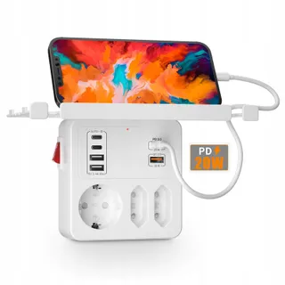 AONOKA Stopcontact met Schakelaar 3-Voudig USB C Wit — miniatuur 1