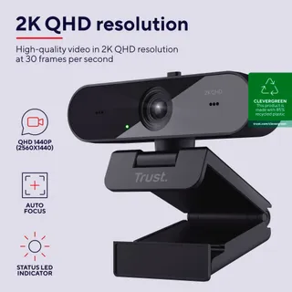 TRUST Taxon Webcam 2K QHD 2560x1440p USB PC Autofocus Groothoek — miniatuur 2