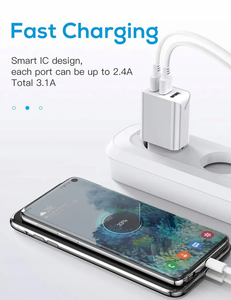 SCHITEC USB Oplader 3 Poorten 15W 3A Adapter Voor iPhone Android — foto 2