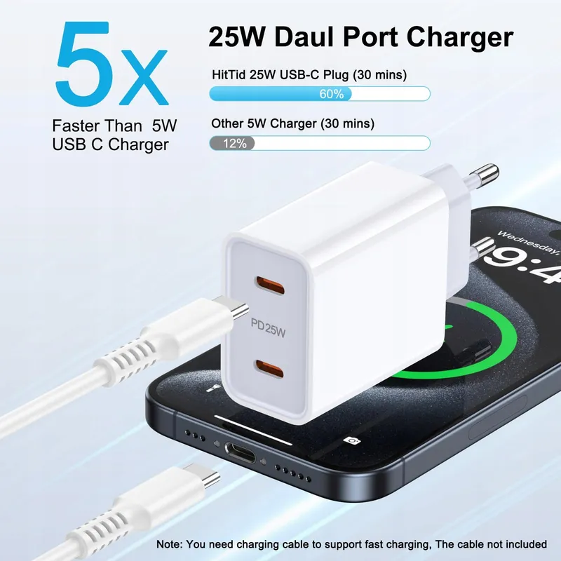 HitTid Snellader USB C 25W Galaxy S25 S24 S23 S22 S21 S20 — foto 2