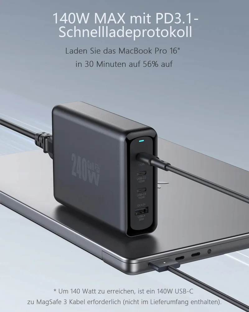 OUFUYU USB C Oplader 240W PD3.1 4-Poorts MacBook iPhone — foto 5