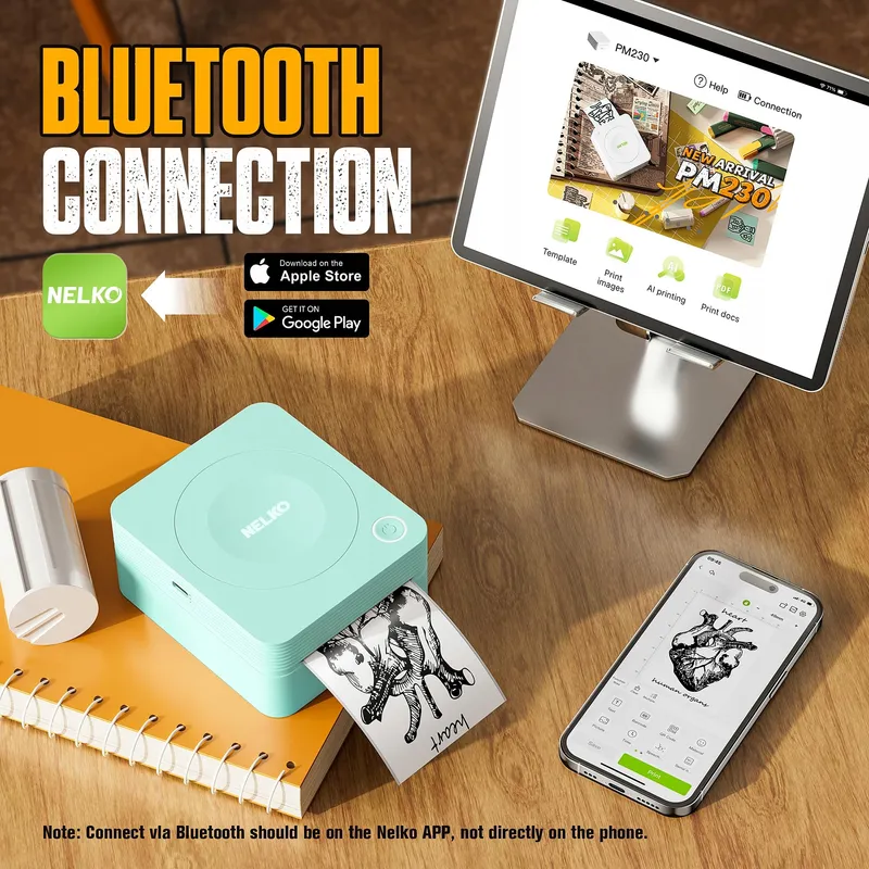 NELKO PM230 Mini Stickerprinter Bluetooth DIY Notities — foto 2
