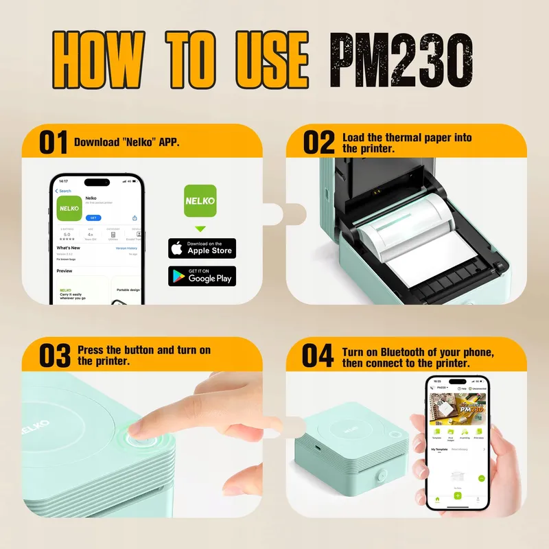 NELKO PM230 Mini Stickerprinter Bluetooth DIY Notities — foto 9