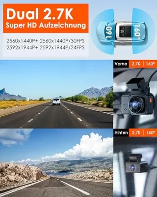 VANTRUE E2 Dashcam 2.7K Voor Achter WiFi GPS 512GB 320° — miniatuur 2