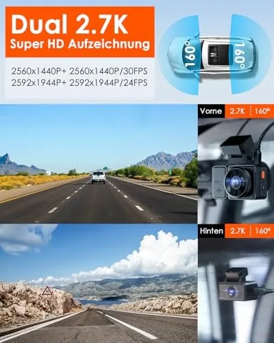 VANTRUE E2 Dashcam 2.7K Voor Achter WiFi GPS 512GB 320° — foto 2