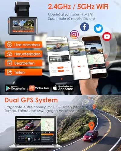 VANTRUE E2 Dashcam 2.7K Voor Achter WiFi GPS 512GB 320° — foto 4