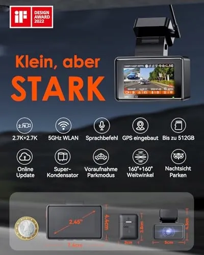 VANTRUE E2 Dashcam 2.7K Voor Achter WiFi GPS 512GB 320° — foto 9