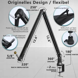 Boom Arm Microfoonstandaard 360° Draaibaar Tafelhouder — miniatuur 5