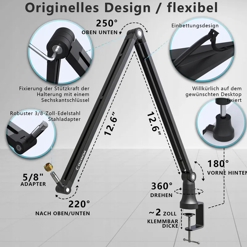 Boom Arm Microfoonstandaard 360° Draaibaar Tafelhouder — foto 5