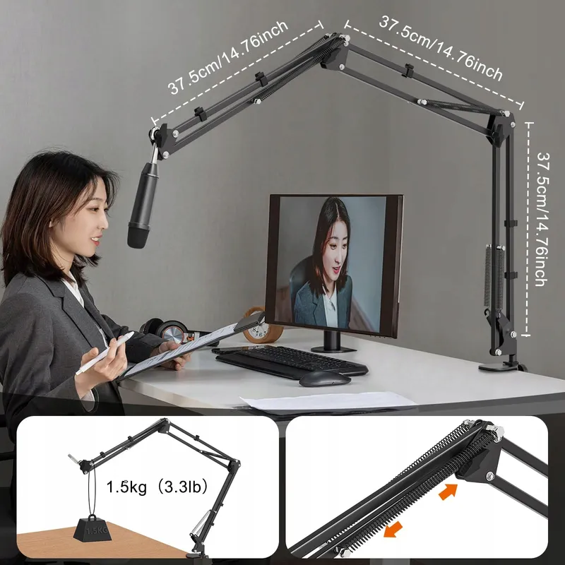 JUBOR Boom Arm Microfoonstandaard Verstelbaar met Klem — foto 5