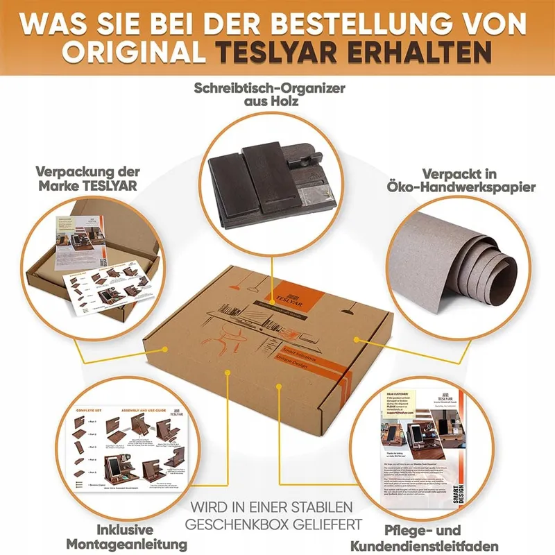 TESLYAR Houten Telefoon Dockingstation Organizer Zwart Essenhout — foto 8