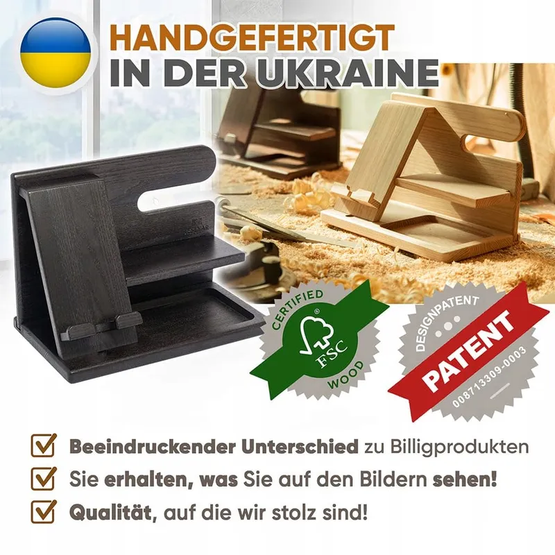 TESLYAR Houten Telefoon Dockingstation Organizer Zwart Essenhout — foto 7
