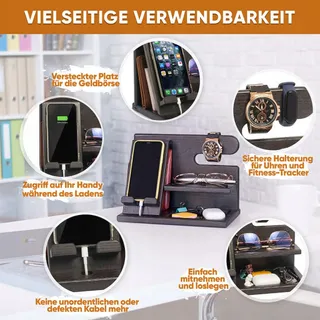 TESLYAR Houten Telefoon Dockingstation Organizer Zwart Essenhout — miniatuur 4