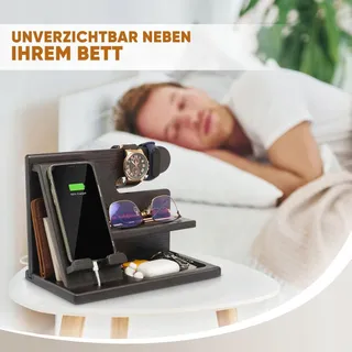 TESLYAR Houten Telefoon Dockingstation Organizer Zwart Essenhout — miniatuur 5