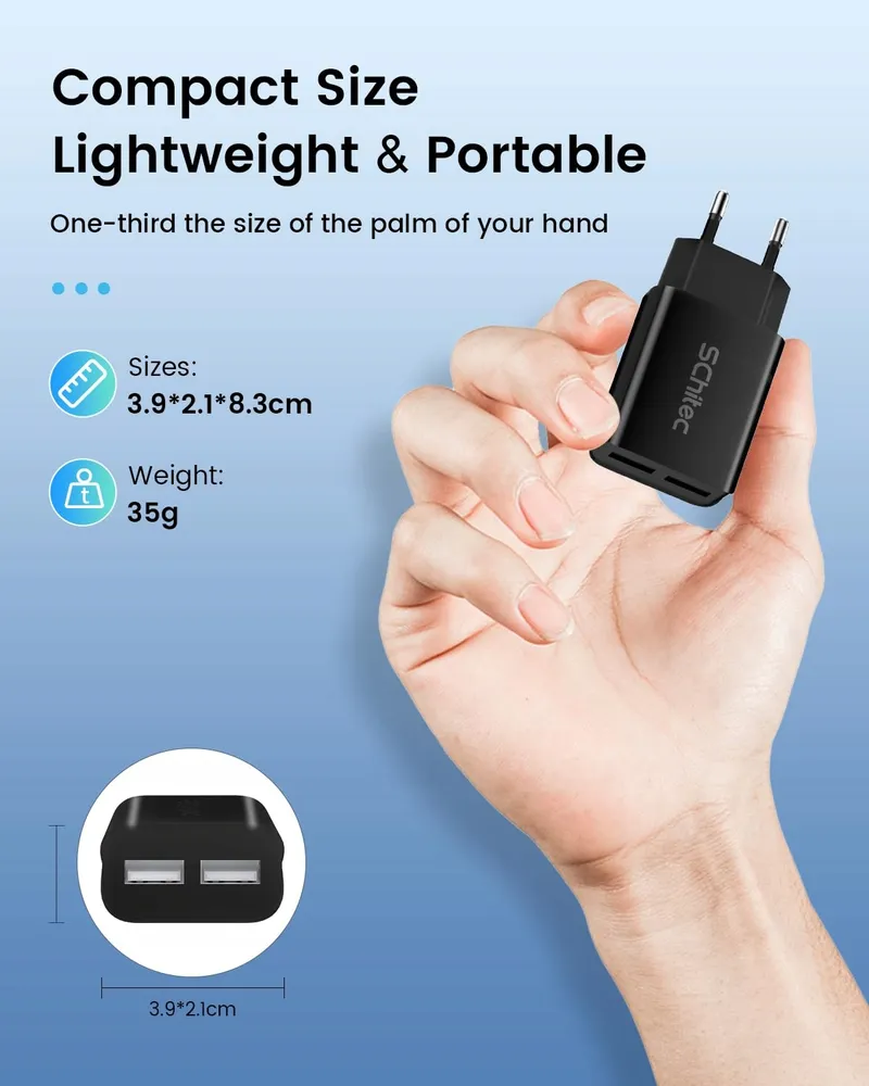 SCHITEC USB Oplader 6 Stuks 2 Poorten 5V 2.1A Telefoons — foto 4
